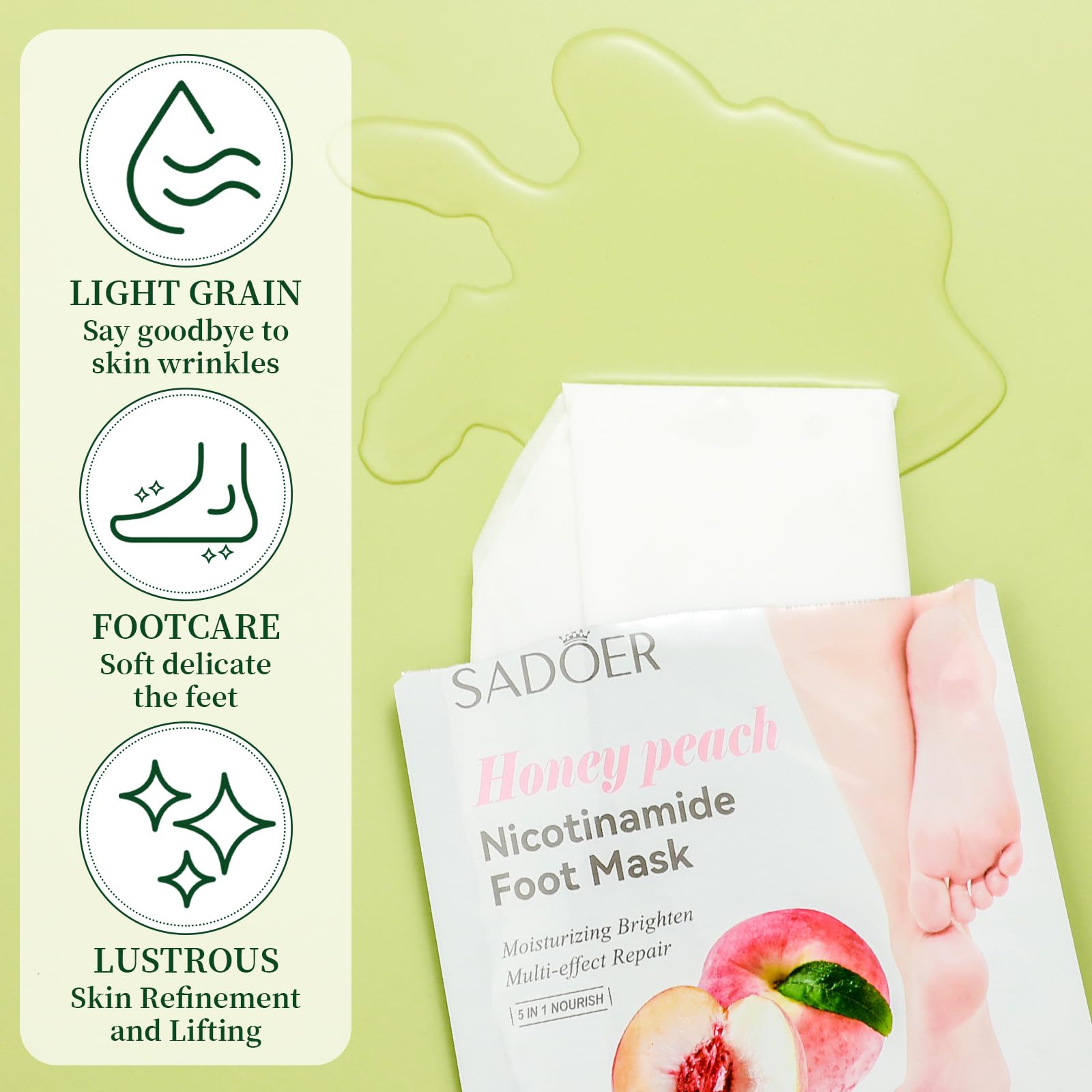 Swiffen peach foot mask demonstrates uplifting scent and moisturizing boost for tired soles