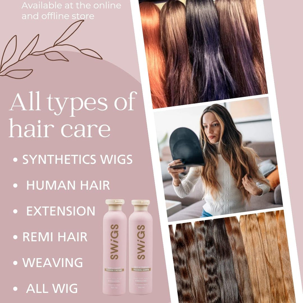 Swigs wig conditioner tube emphasizes softness and detangling ready for daily wear.