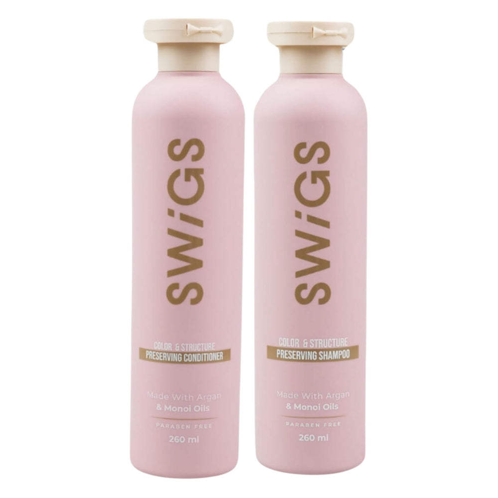 Swigs wig shampoo bottle highlighting color-safe cleansing for wigs.