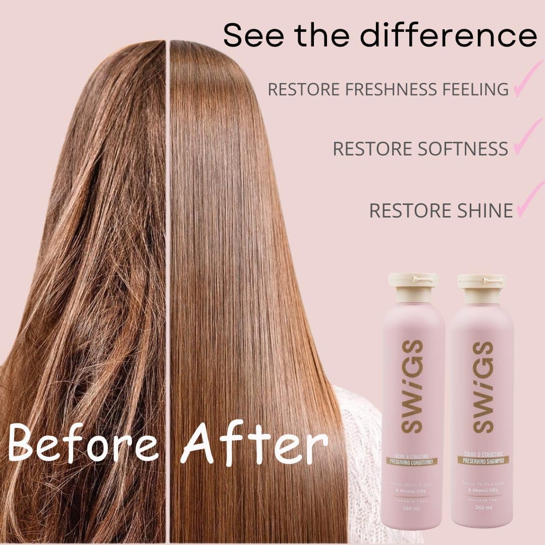 Swigs wig shampoo being lathered, illustrating easy cleansing and fiber care.