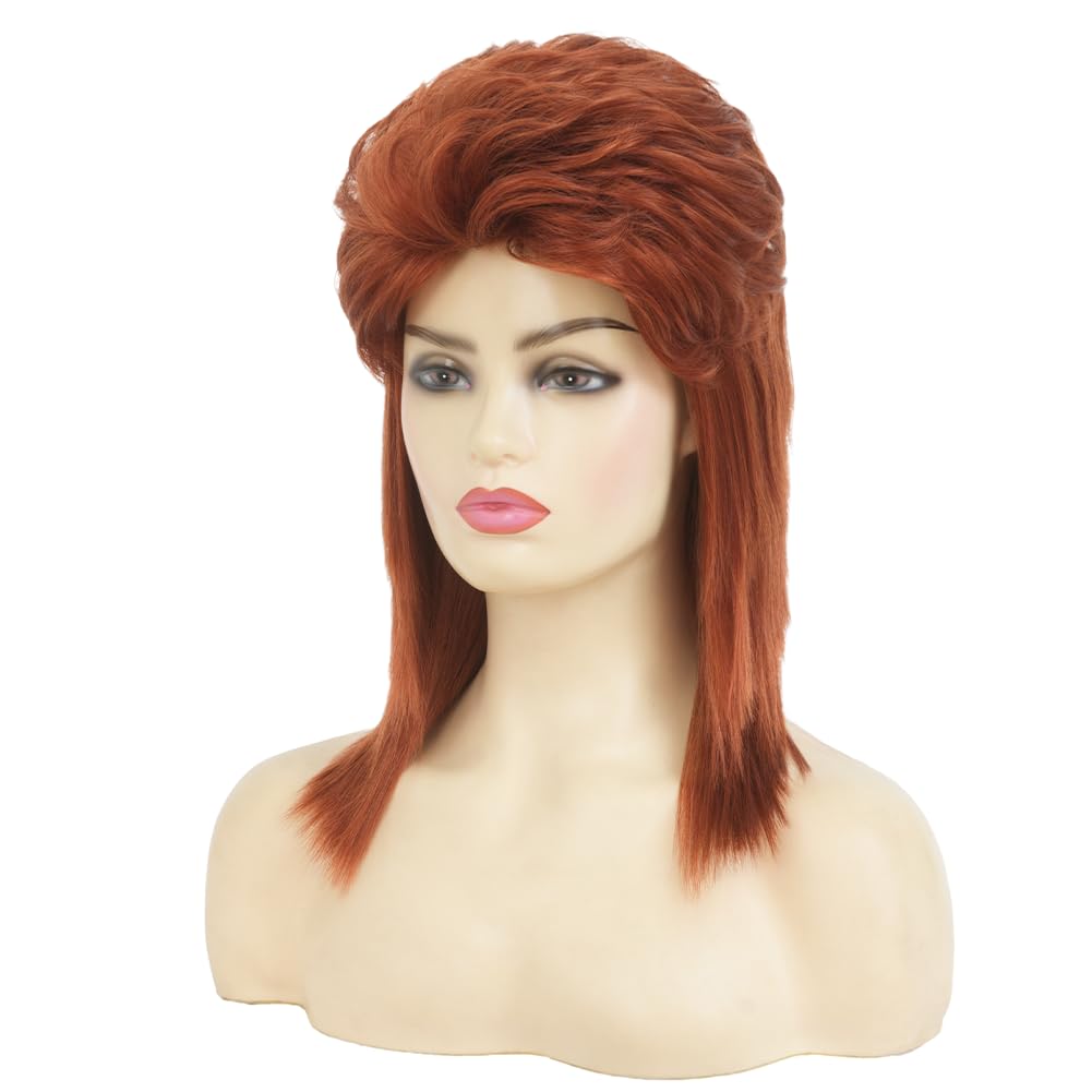 Swiking orange mullet wig back view displays layered volume for concerts.