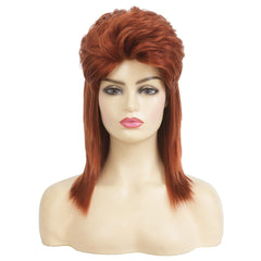 Swiking orange mullet wig side view highlights shaggy texture for 70s looks.