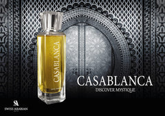 Swiss Arabian Casablanca bottle open view reveals premium fragrance.