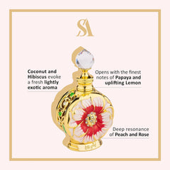 Close-up showing precise application of Layali Rouge perfume oil on skin.