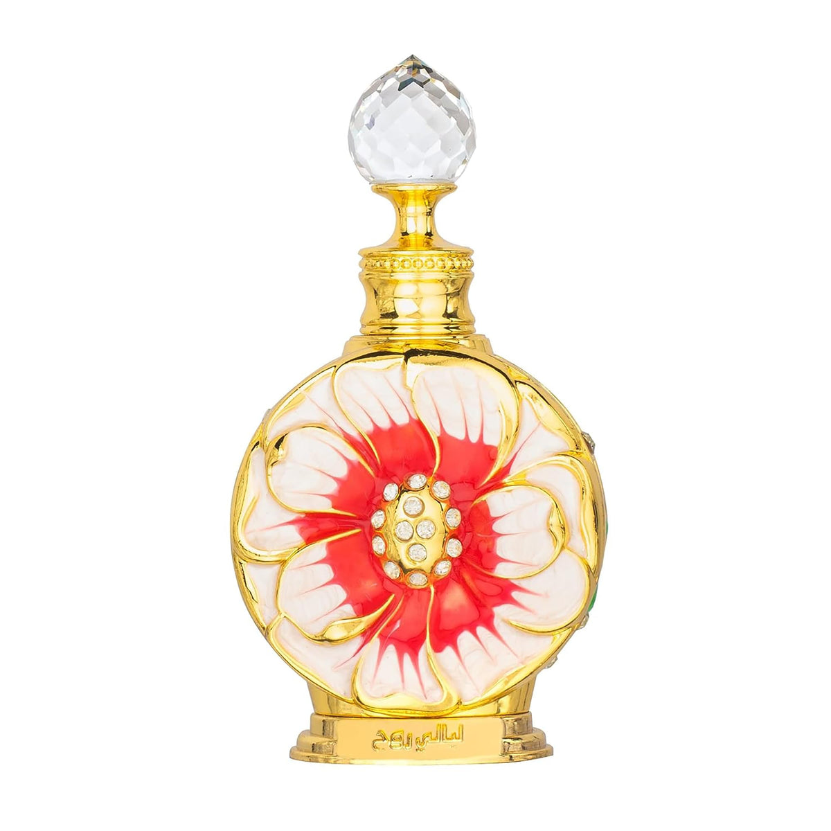 Swiss Arabian Layali Rouge bottle closeup highlighting luxury perfumery craftsmanship and lasting aroma.