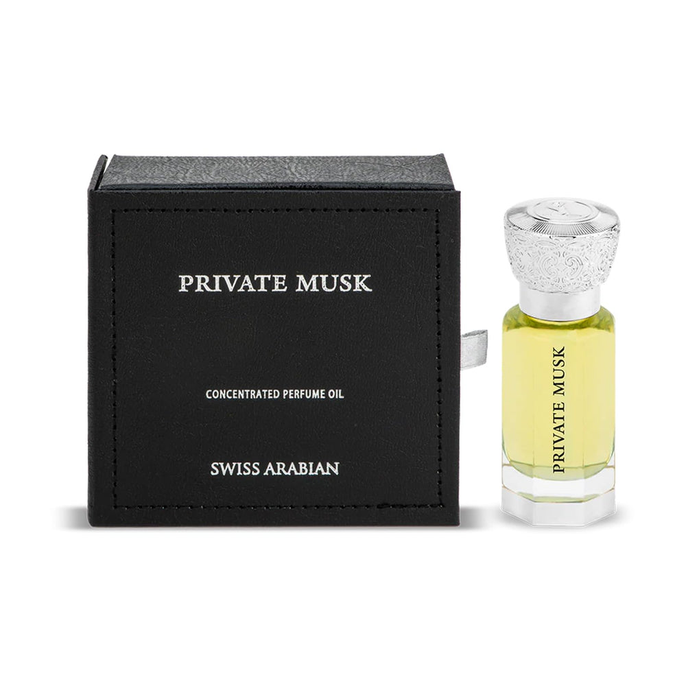 Swiss Arabian Private Musk luxury packaging signals premium, gift-worthy fragrance.