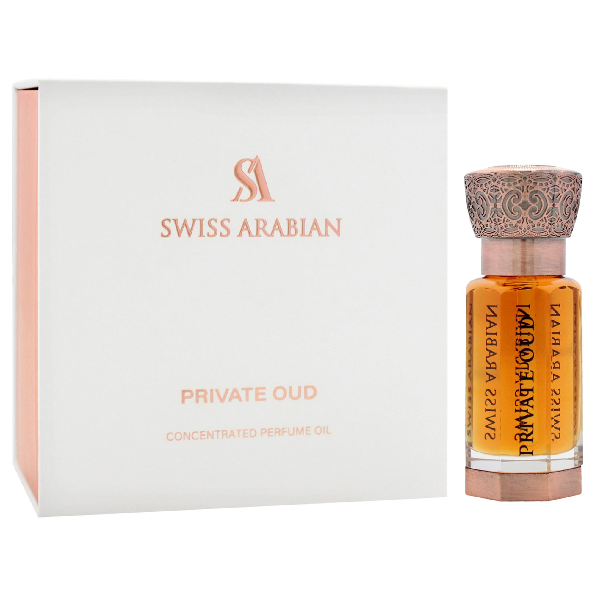 Swiss Arabian Private Oud amber hue suggests warm, alluring aura for intimate occasions.