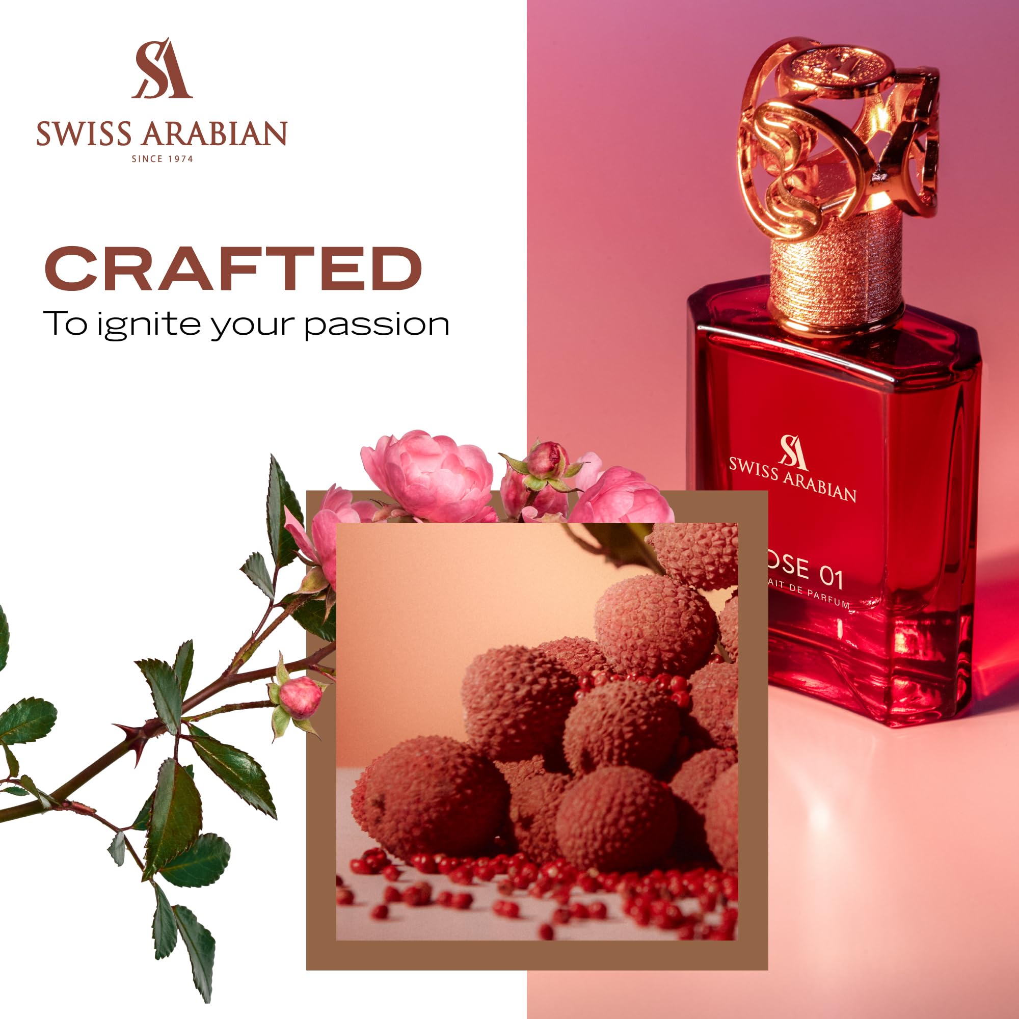 Swiss Arabian Rose 01 lilies and peonies crown visual suggests romantic floral profile.