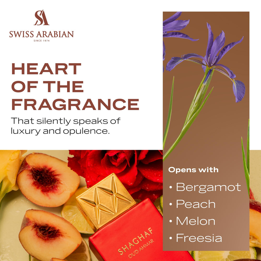 Swiss Arabian Shaghaf Oud Ahmar packaging box conveys gift-ready elegance