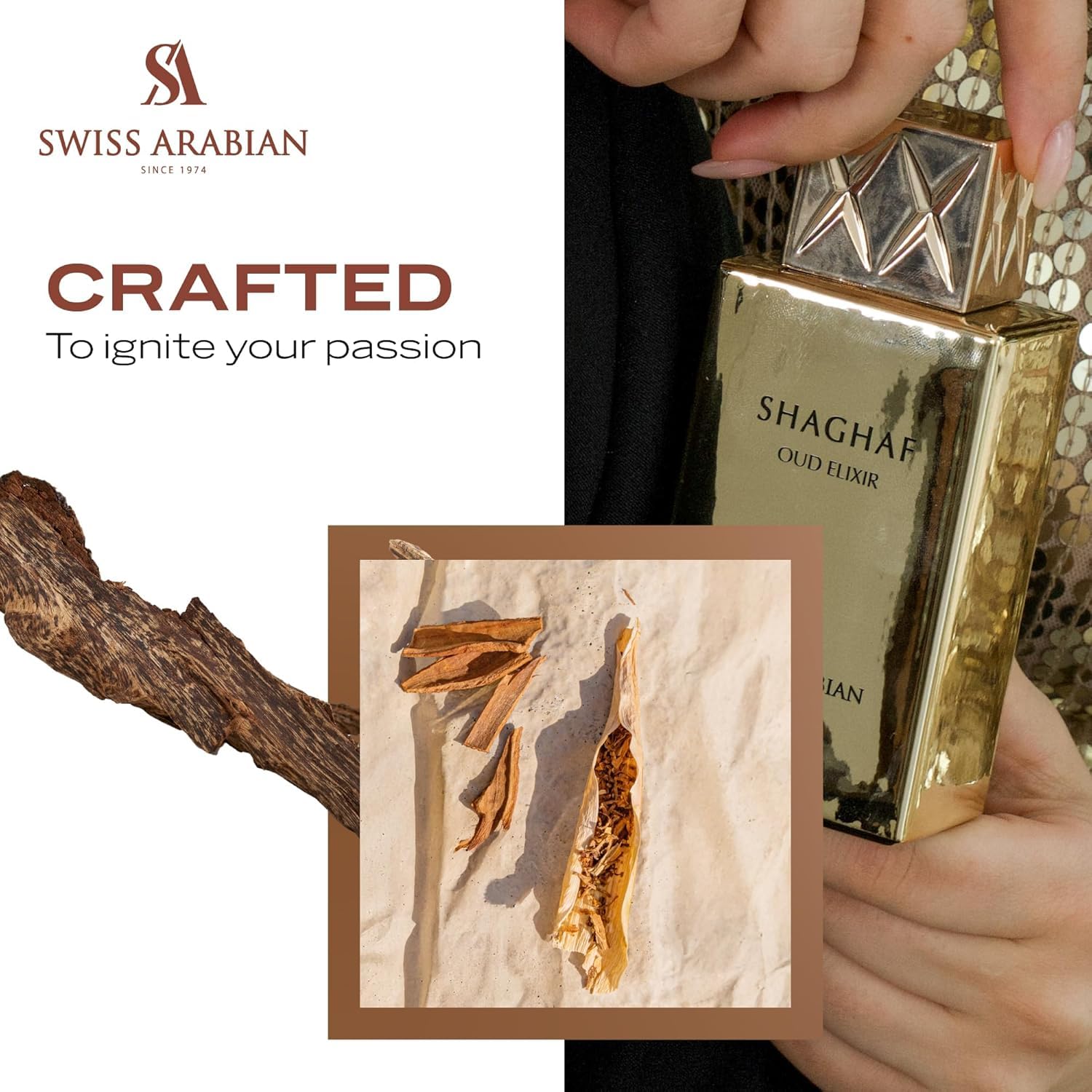 Rose-sage-praline middle notes provide a rich, textured sensory experience.