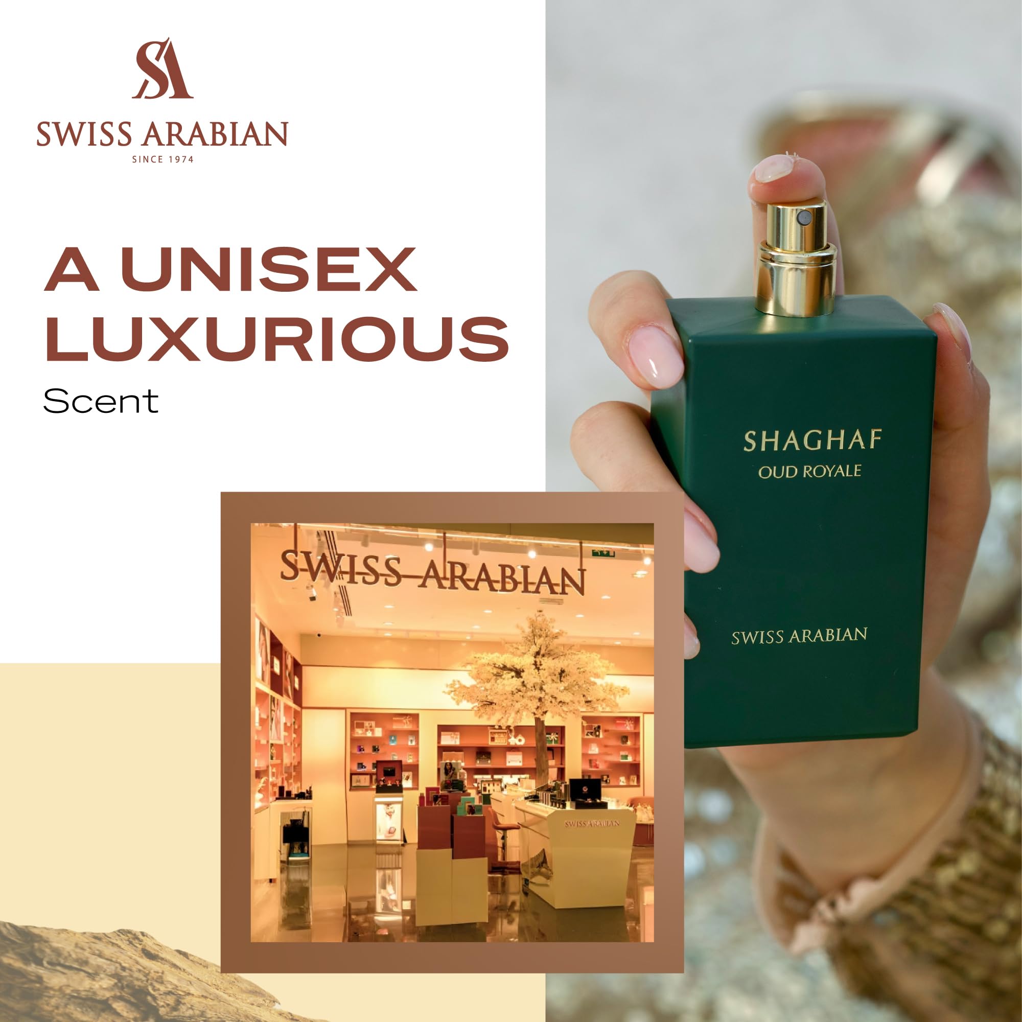 Swiss Arabian Shaghaf Oud Royale saffron lavender notes depict exotic luxury and tranquil sophistication.