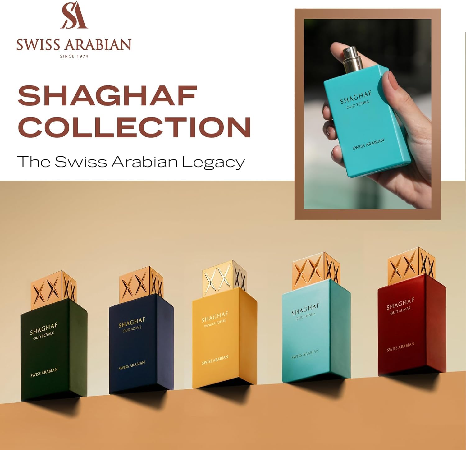 Swiss Arabian Shaghaf Oud Tonka label front emphasizes authentic branding
