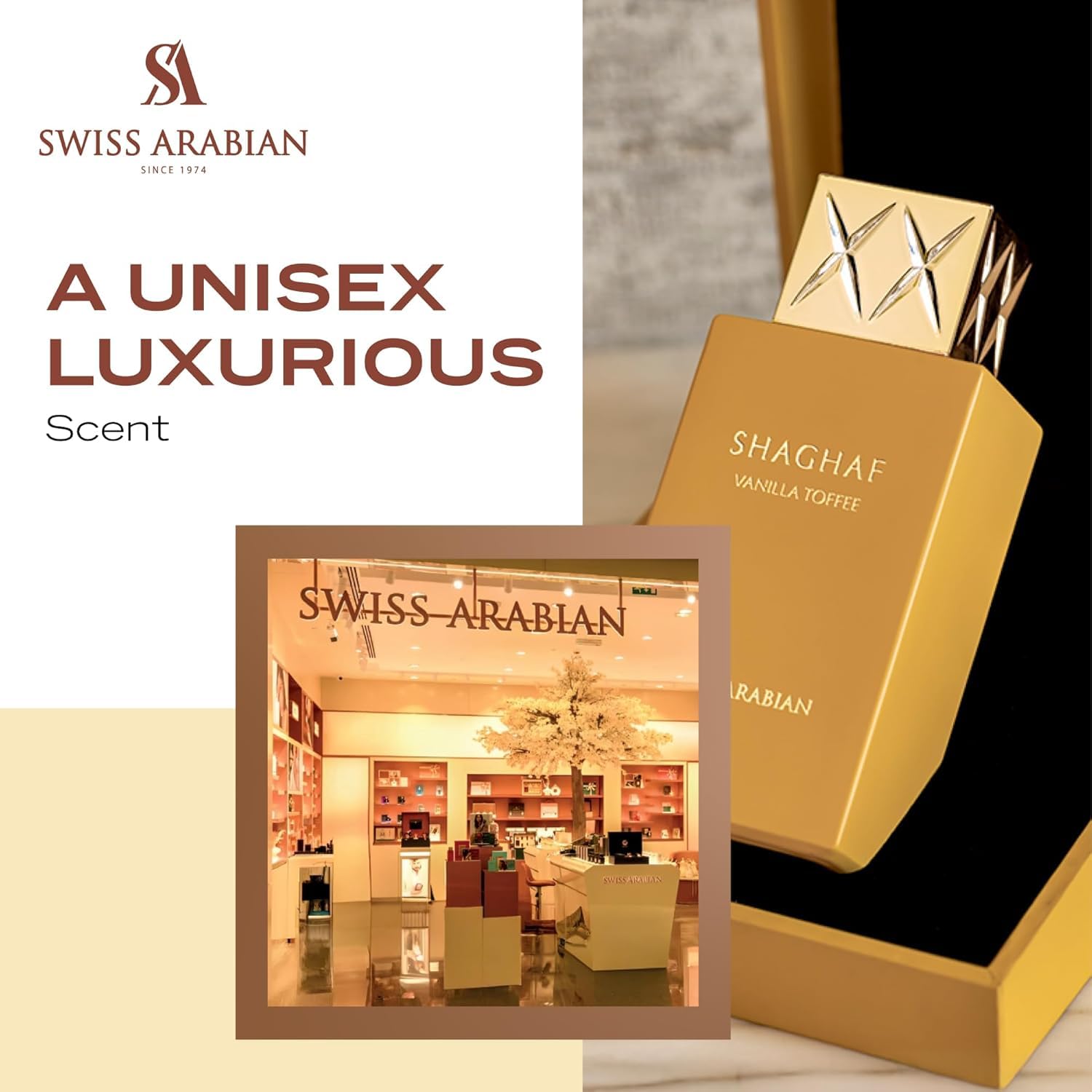 Swiss Arabian Shaghaf Vanilla Toffee ingredient map highlights vanilla and coffee richness.