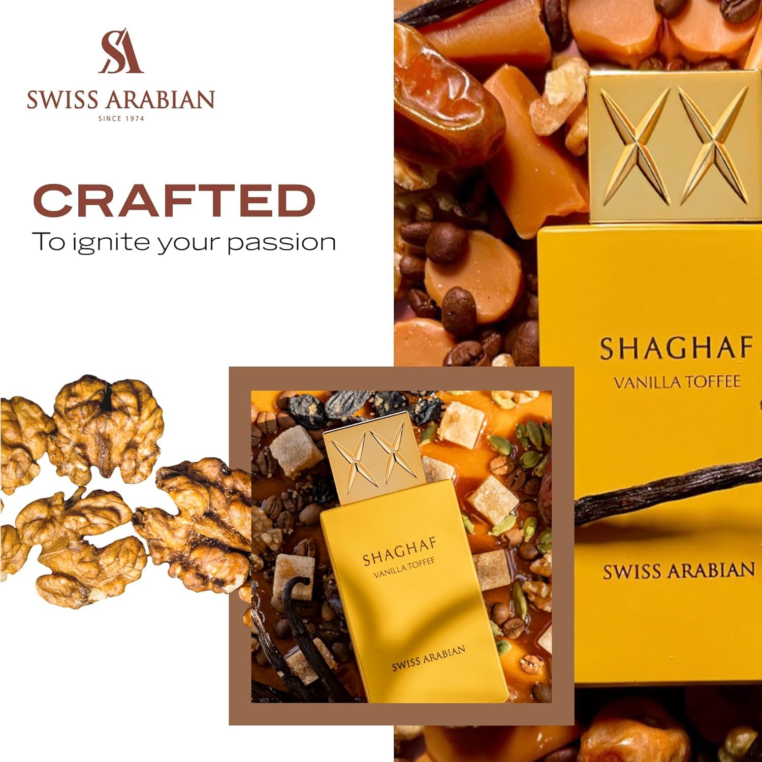 Swiss Arabian Shaghaf Vanilla Toffee travel size pack, convenient for on-the-go refinement.