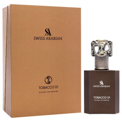 Swiss Arabian Tobacco 01 base notes of tobacco, musk, cashmere, vanilla offer warm longevity.