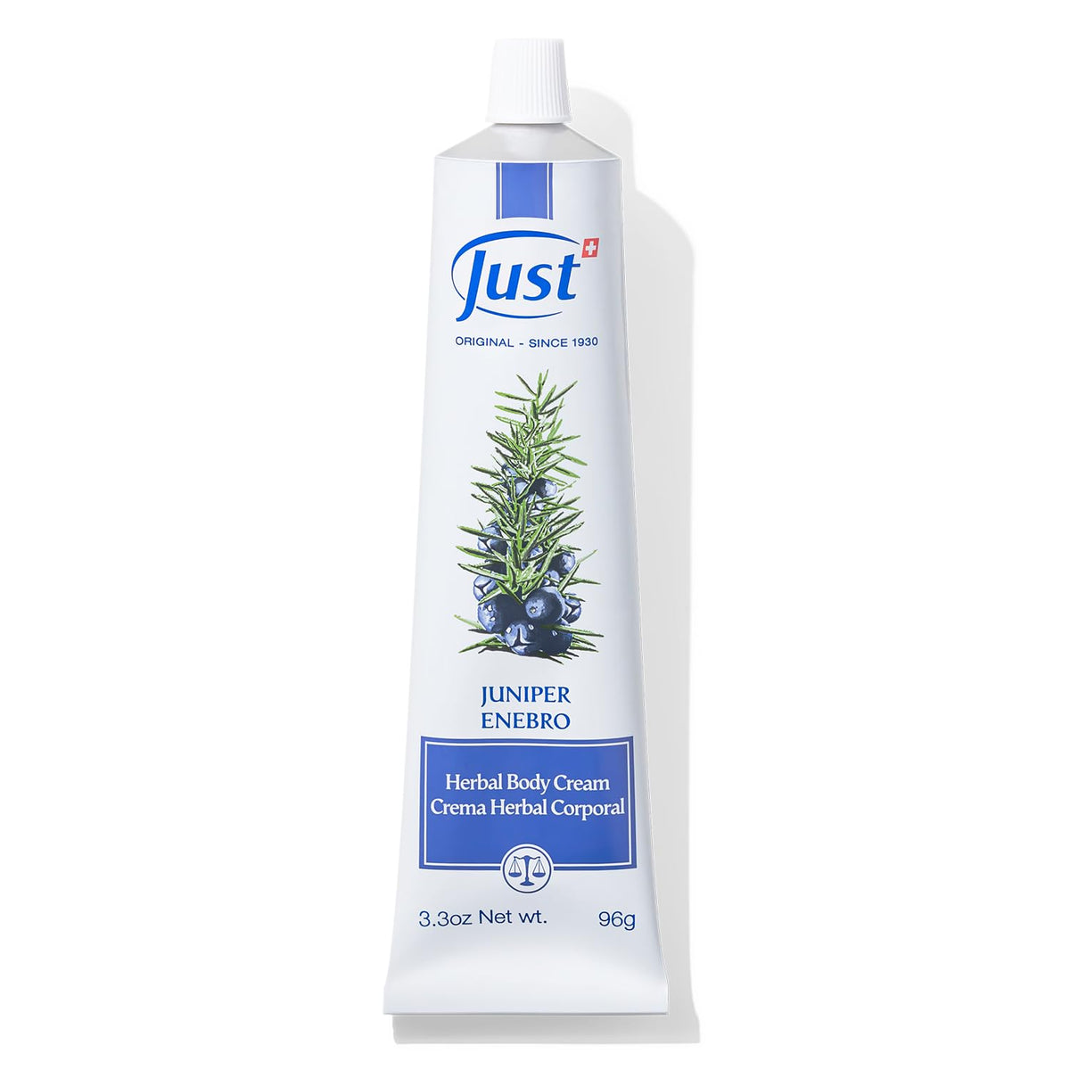 SwissJust Juniper Massage Cream tube ready for quick muscle relief after activity.