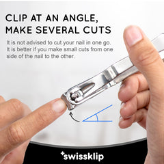 Swissker nail clippers with ergonomic grip for comfortable one-handed use.