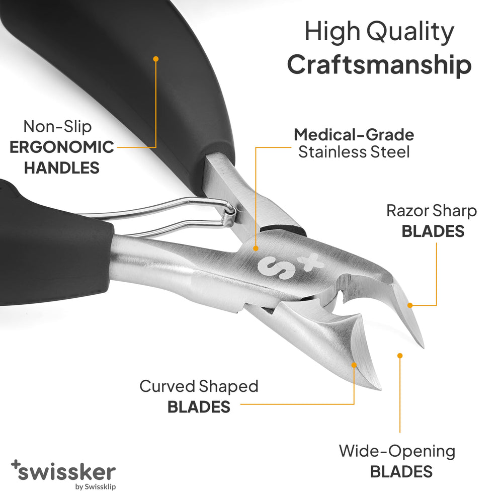 Swissker by Swissklip ergonomic handle provides comfortable grip for hard-to-reach nails.