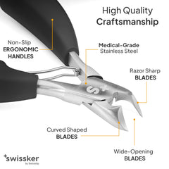 Swissker by Swissklip ergonomic handle provides comfortable grip for hard-to-reach nails.