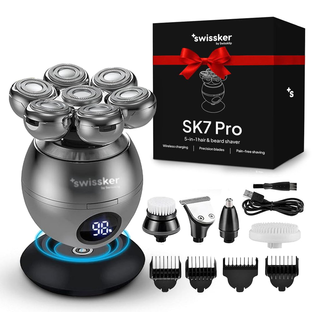 Swissker SK7 PRO front view shows sleek design ideal for precise bald shaving.