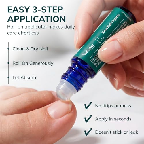 Swissklip KlearNail roll-on applicator demonstrated for nail care.