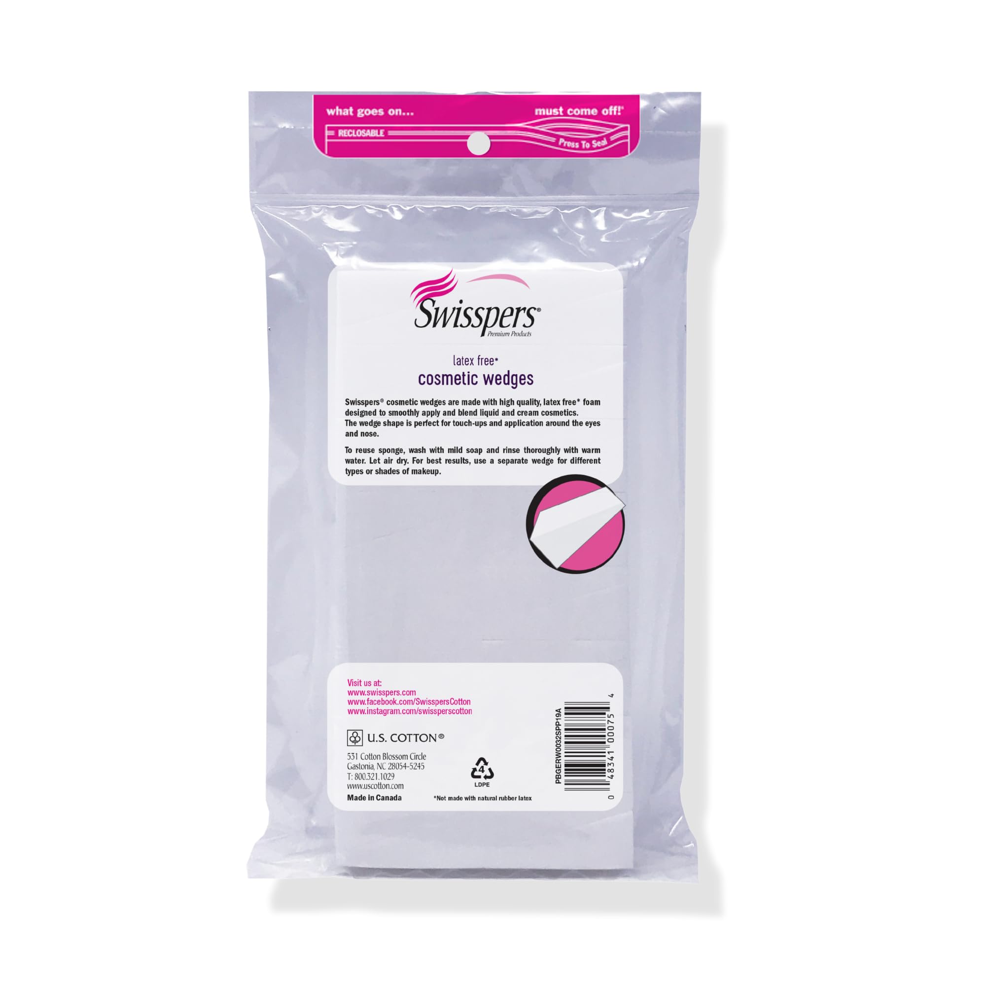 Swisspers cosmetic wedges six-pack packaging emphasizing bulk value
