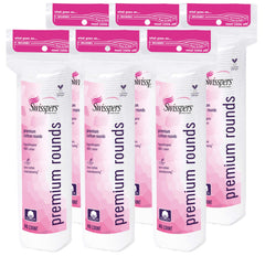 Swisspers cotton rounds front-pack view for gentle cleansing.