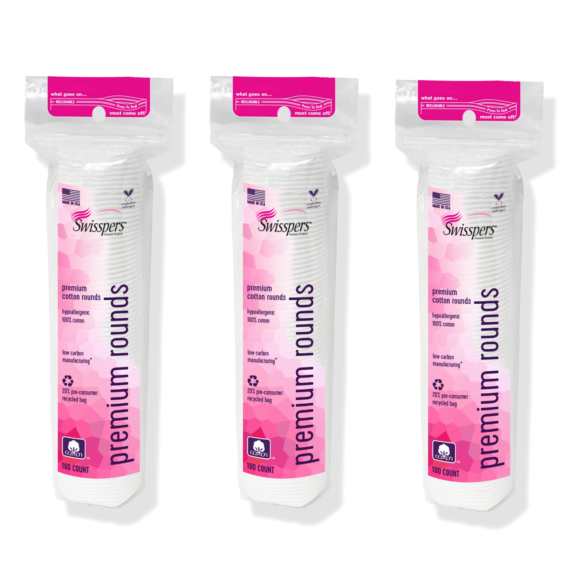 Swisspers front packaging showing 3-pack and resealable bag benefit
