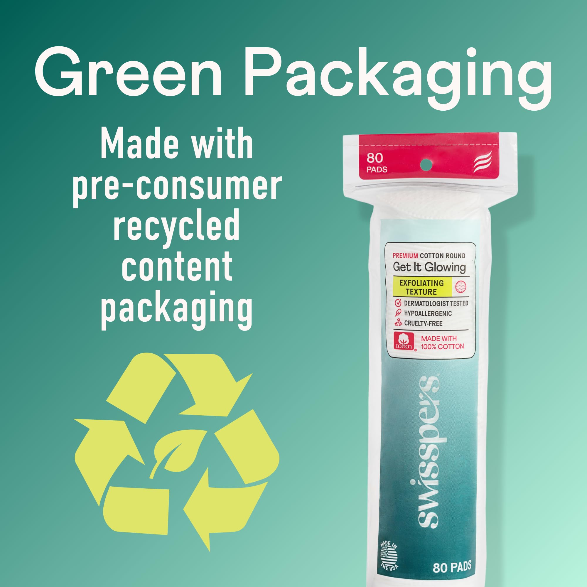 Swisspers green-packaging recyclable materials support sustainable routines.