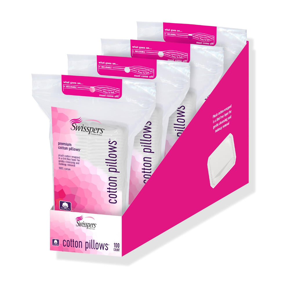 Swisspers Premium Cotton Pillows closeup texture shows ultra-soft cotton for gentle skincare.
