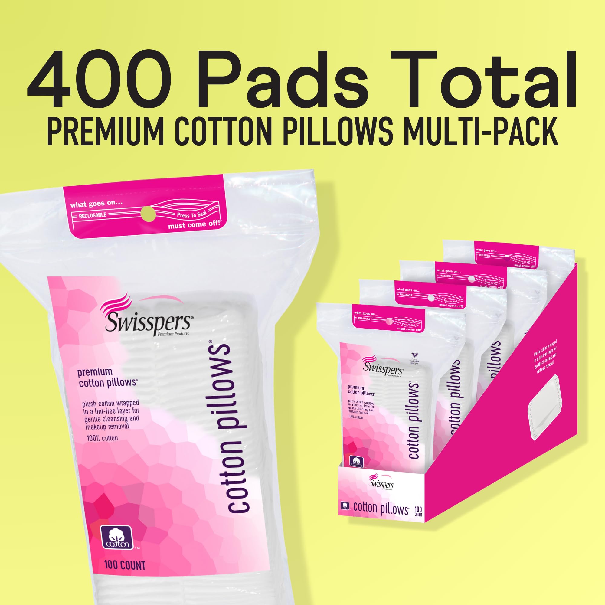 Swisspers Premium Cotton Pillows fingertip-pocket enables precise application during routines.