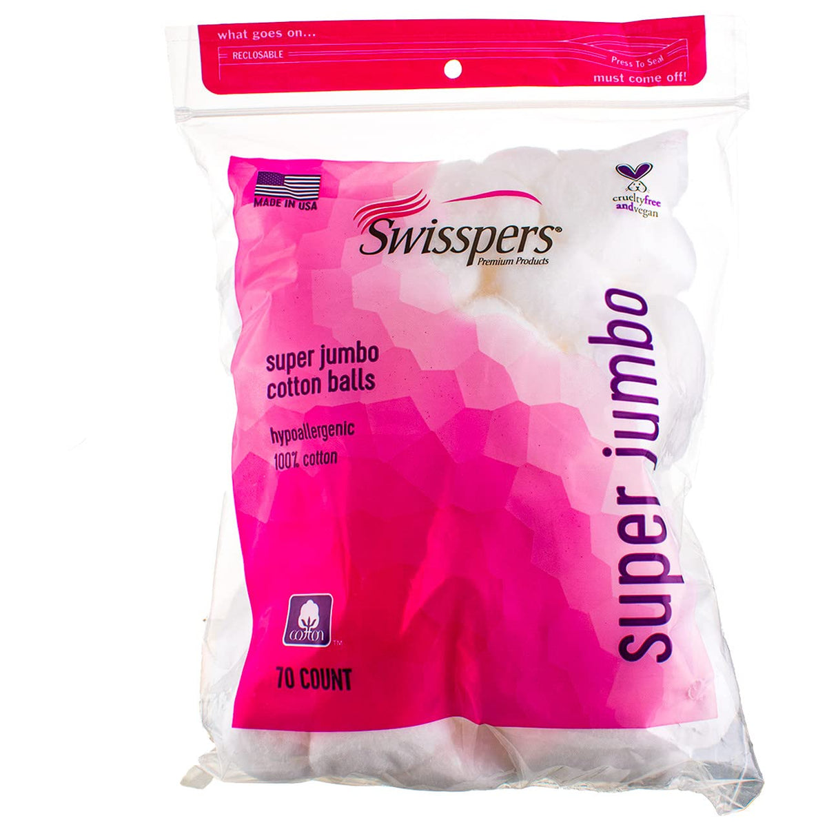 Swisspers Super Jumbo Cotton Balls pack of 6, extra-large and ultra-soft for gentle makeup removal.