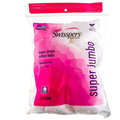 Swisspers Super Jumbo Cotton Balls pack of 6, extra-large and ultra-soft for gentle makeup removal.