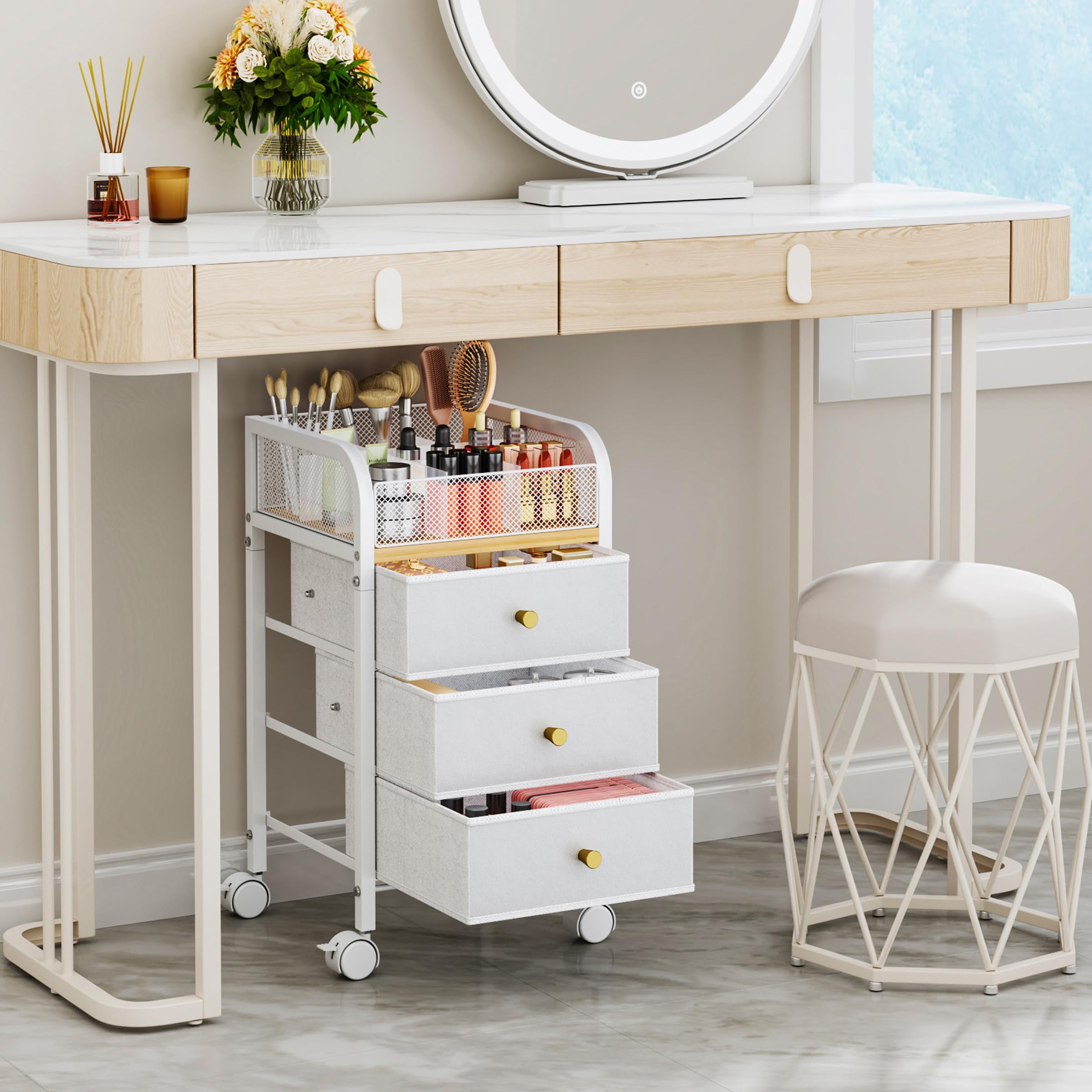 SWTYMIKI rolling makeup organizer cart 360-degree wheels for easy mobility