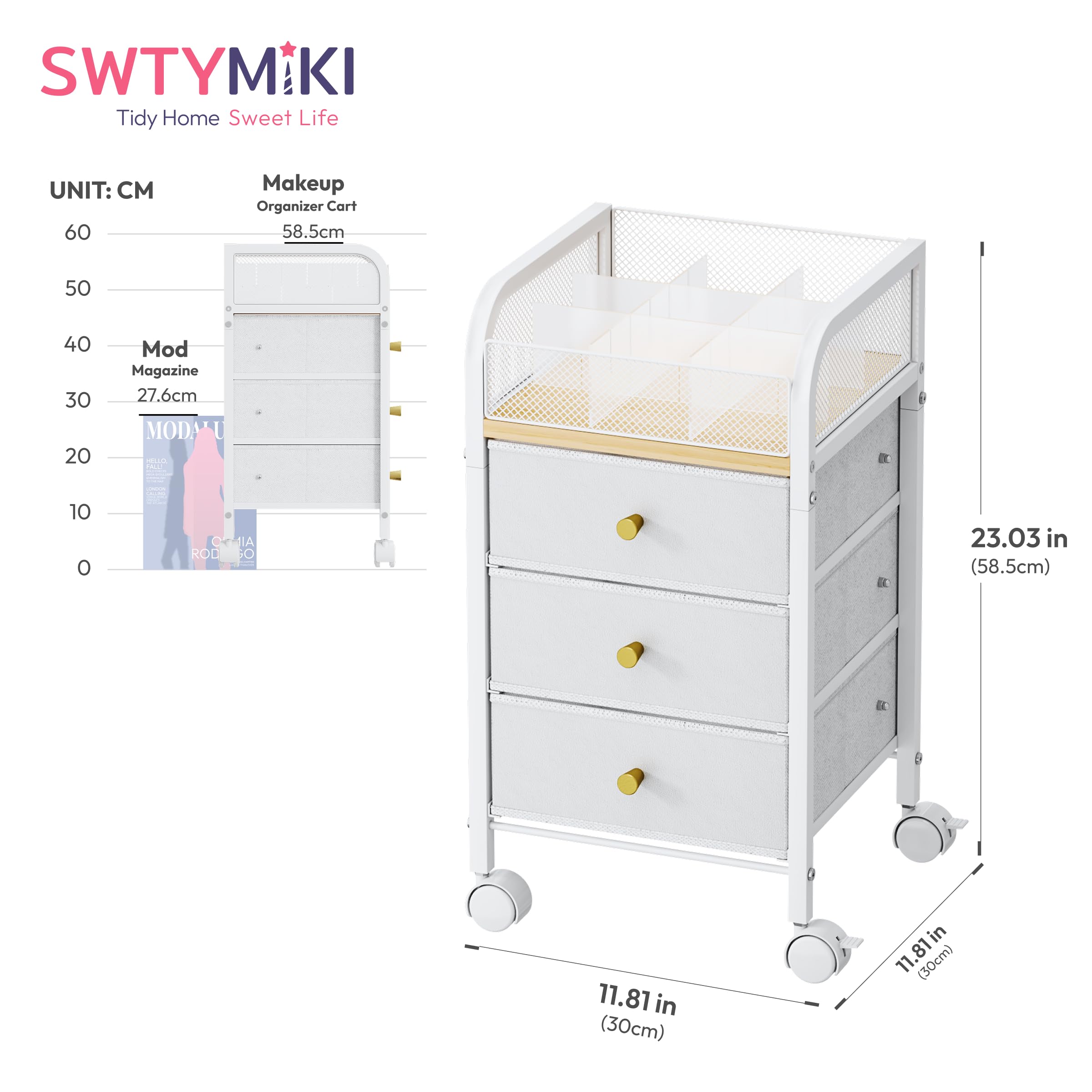 SWTYMIKI rolling makeup organizer cart four spacious drawers neatly organize palettes and tools