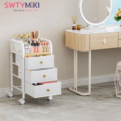 SWTYMIKI Nordic aesthetic white finish with gold-tone hardware on the cart