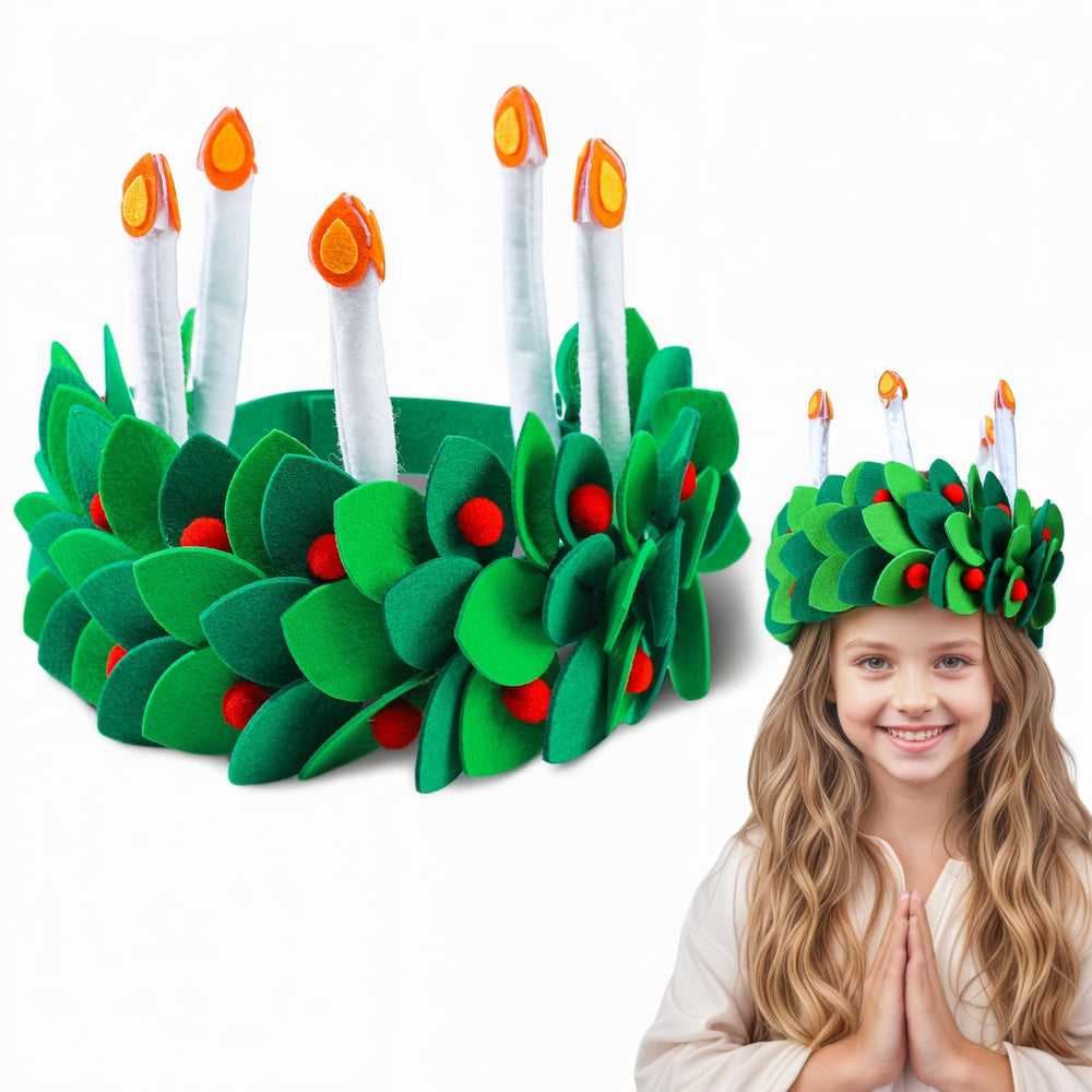 SWXNLPZ Christmas St. Lucia Crown candle closeup highlights durable felt and vibrant color