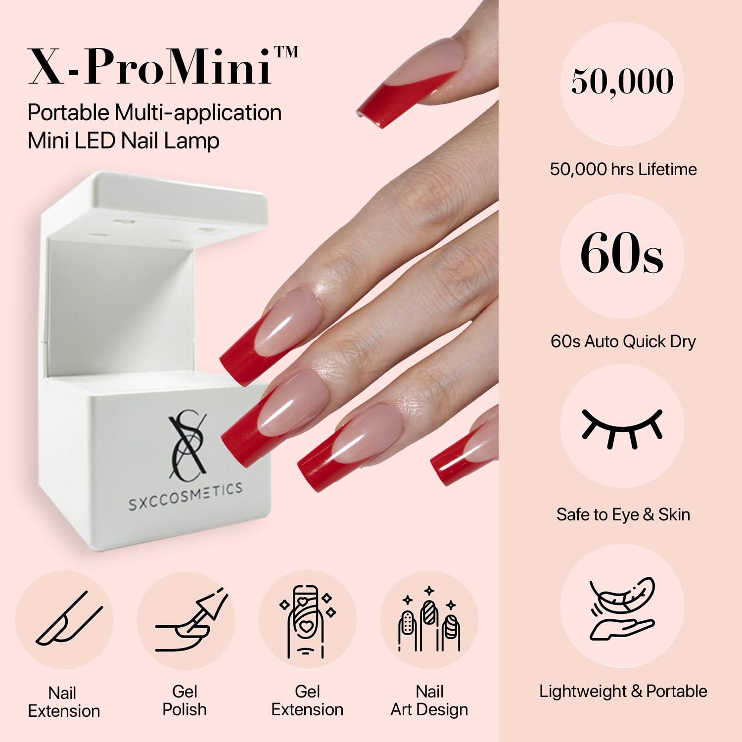 SXC Red Edition nails shown in long coffin style for contrast