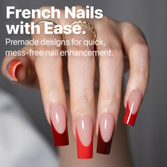 SXC Cosmetics French Tip Press On Nails Red Series macro view of glossy red tip for standout style
