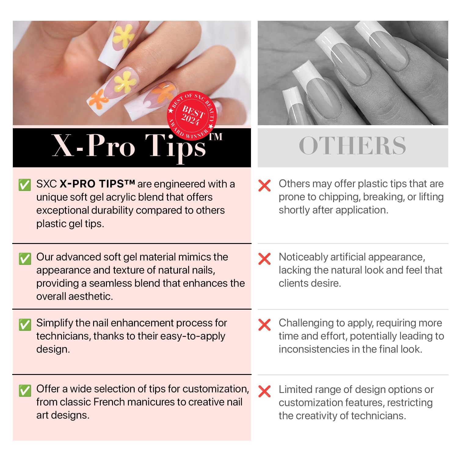 SXC Cosmetics medium square nails styled for versatile day-to-night looks.