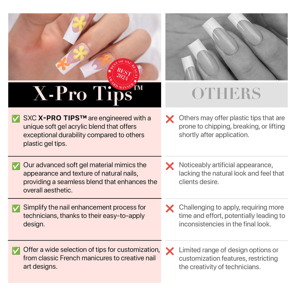 SXC Cosmetics medium square nails styled for versatile day-to-night looks.