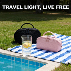 SXS LACONIC quilted makeup bag's waterproof exterior protects liquids during travel