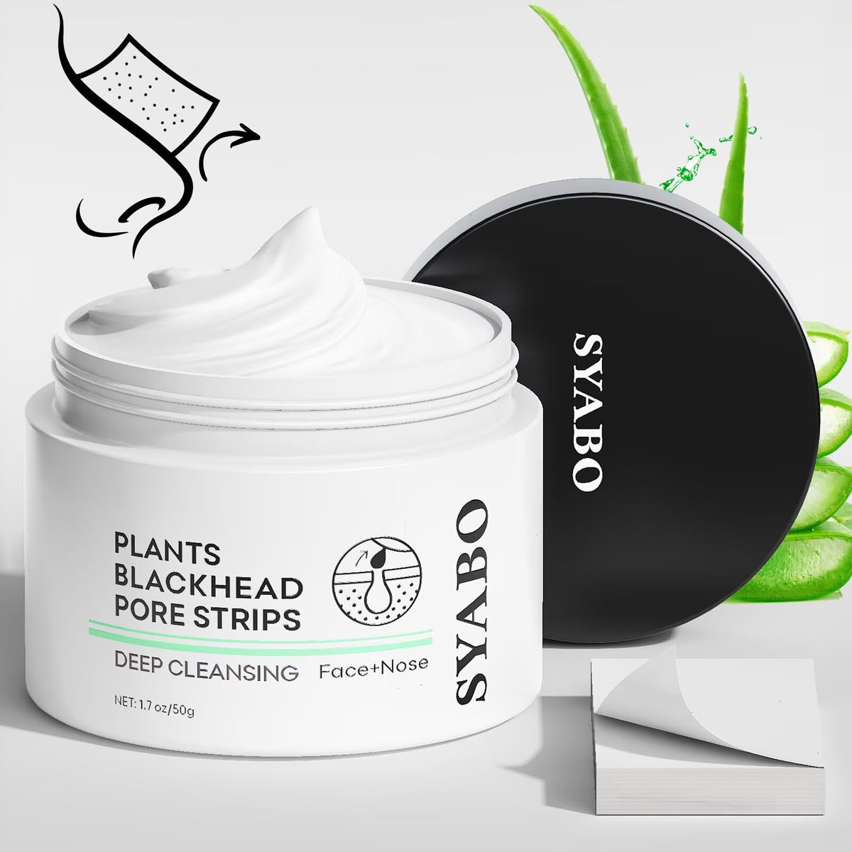 SYABO blackhead removal mask on nose showing pore cleansing action.