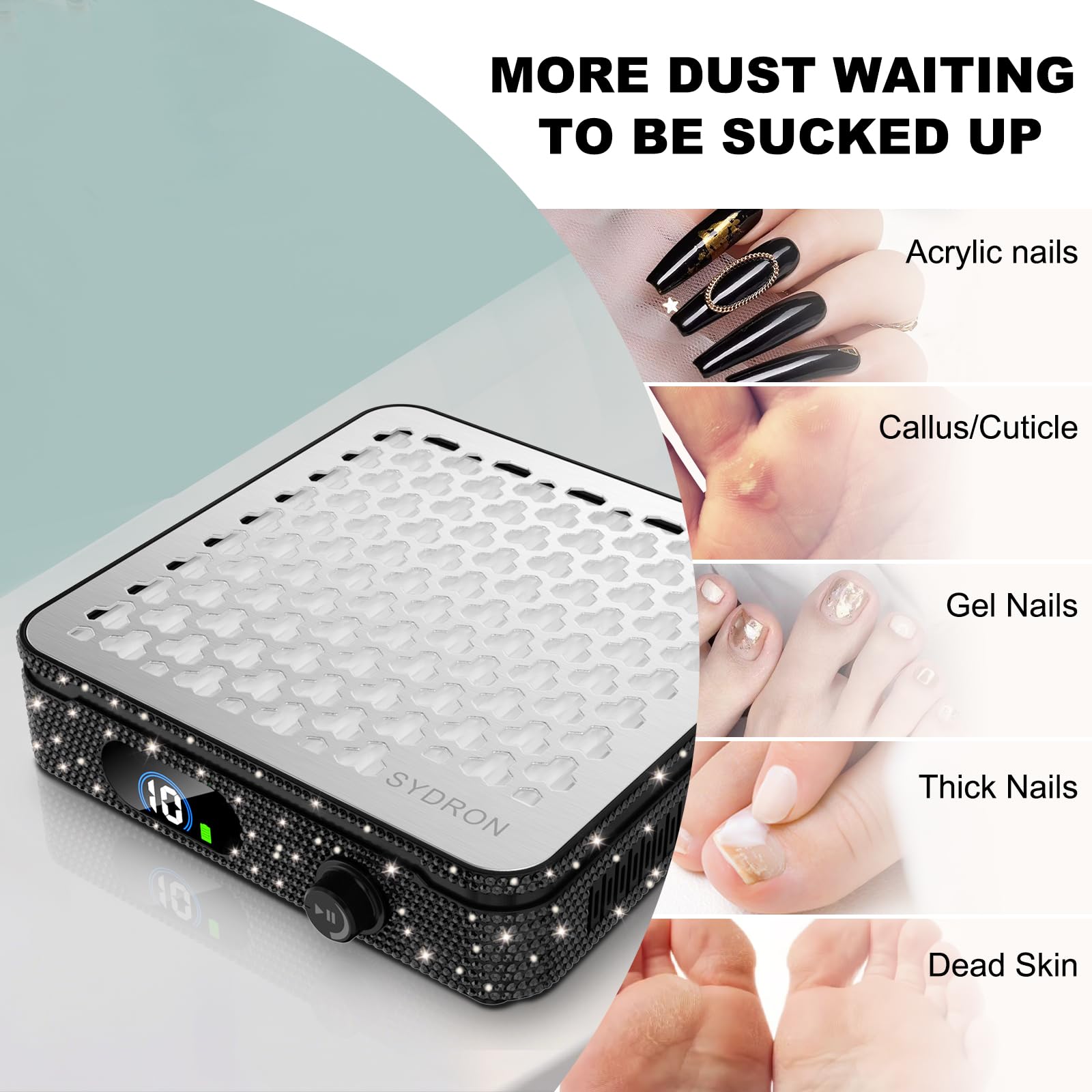 SYDRON in use capturing dust during an acrylic nail session