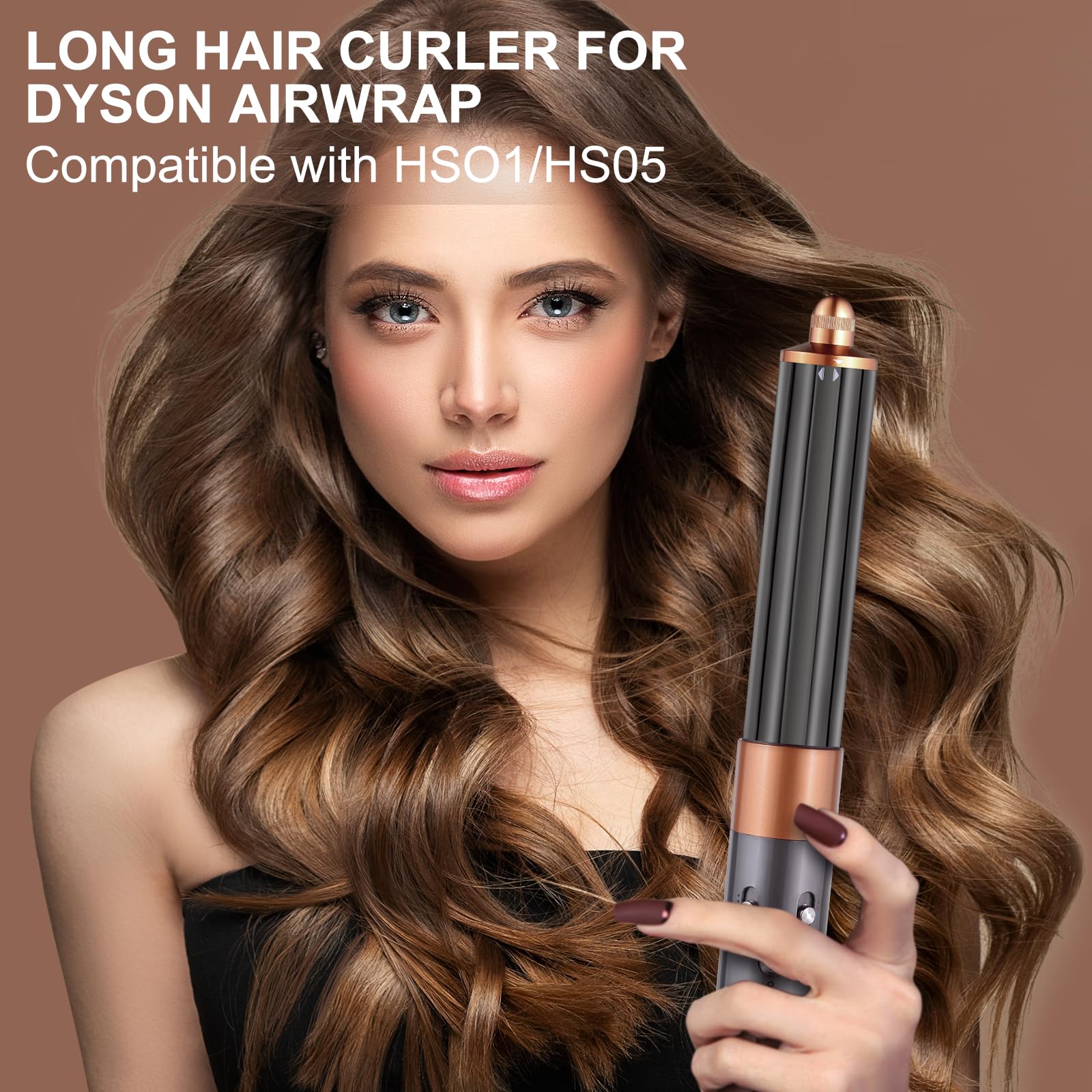 Sygbttq bidirectional curling barrel for Dyson shows two direction options for looks.