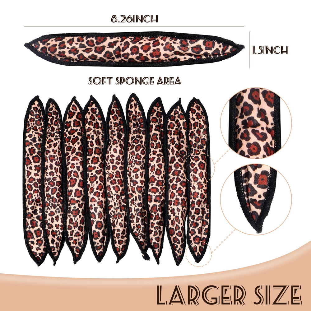 Leopard cloth cover on rollers for comfortable sleep-in curling.