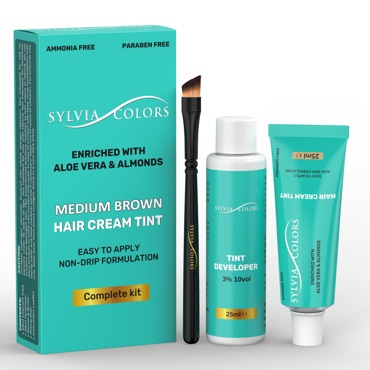 Sylvia Lashes professional tint kit in medium brown dye cream for quick root touch-ups.