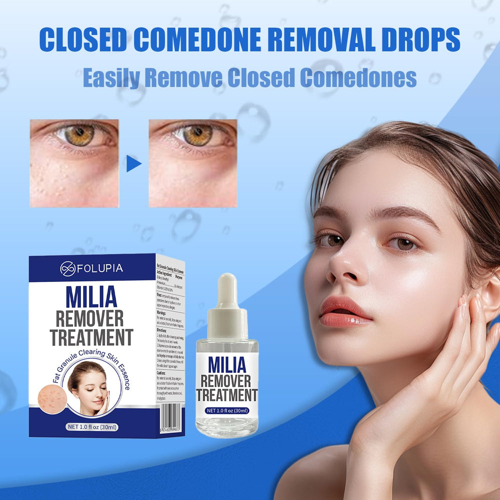 Sylvirene Milia Remover Serum application dab demonstrates pea-sized dosing.