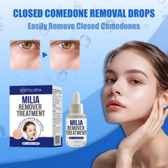 Sylvirene Milia Remover Serum application dab demonstrates pea-sized dosing.