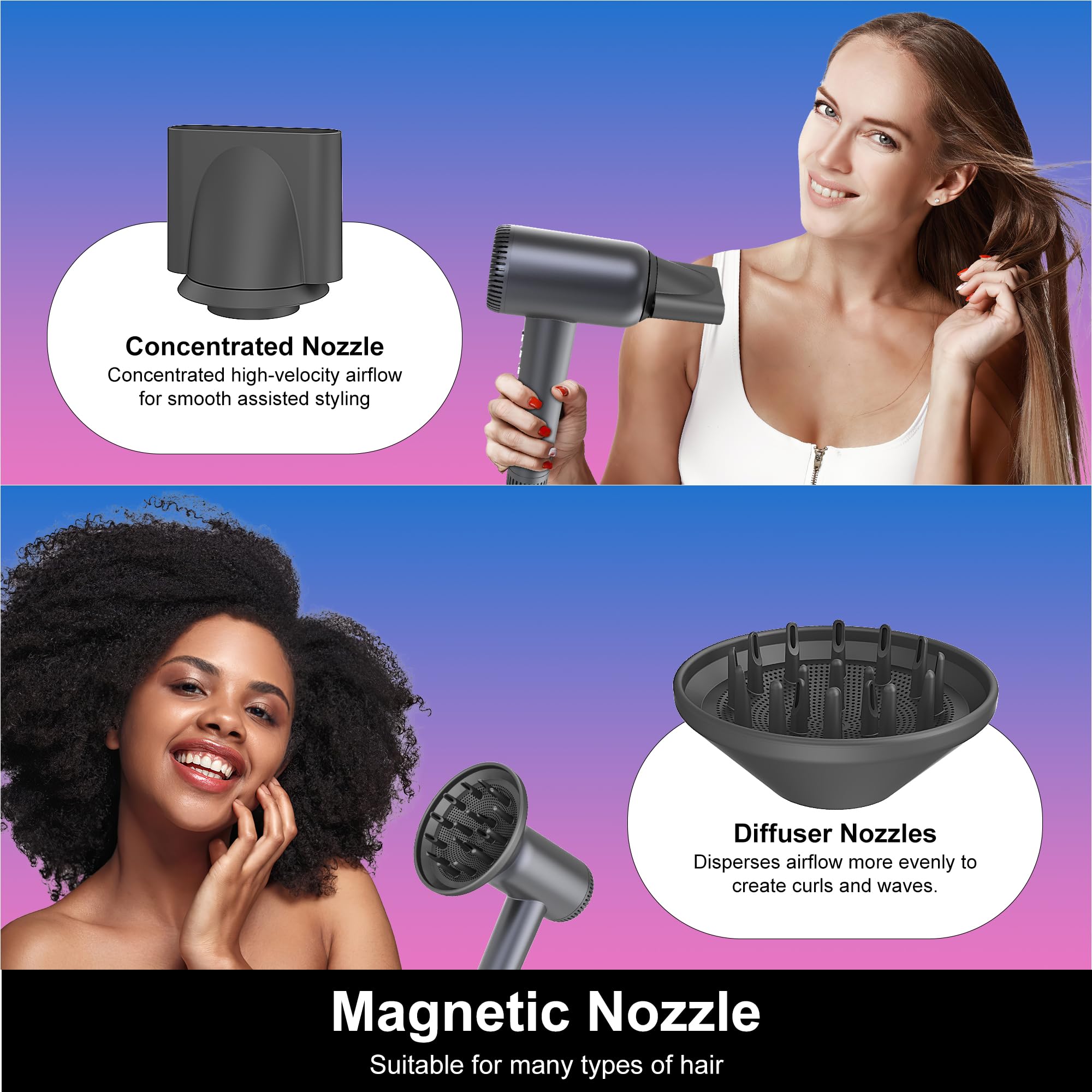 Syvekk hair dryer concentrator-nozzle enables straight, smooth styling with precision.